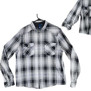 Divided Button Up Shirt XL Men Plaid SECC55 Dept 5782 Fitted Long Sleeve Black